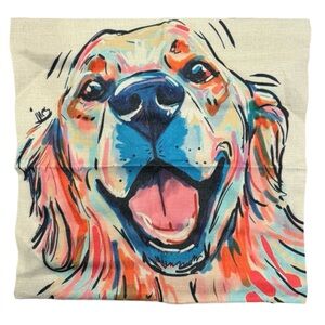 Colorful Dog Art Pillow Cover - Vibrant Multi-Color Golden Retriever